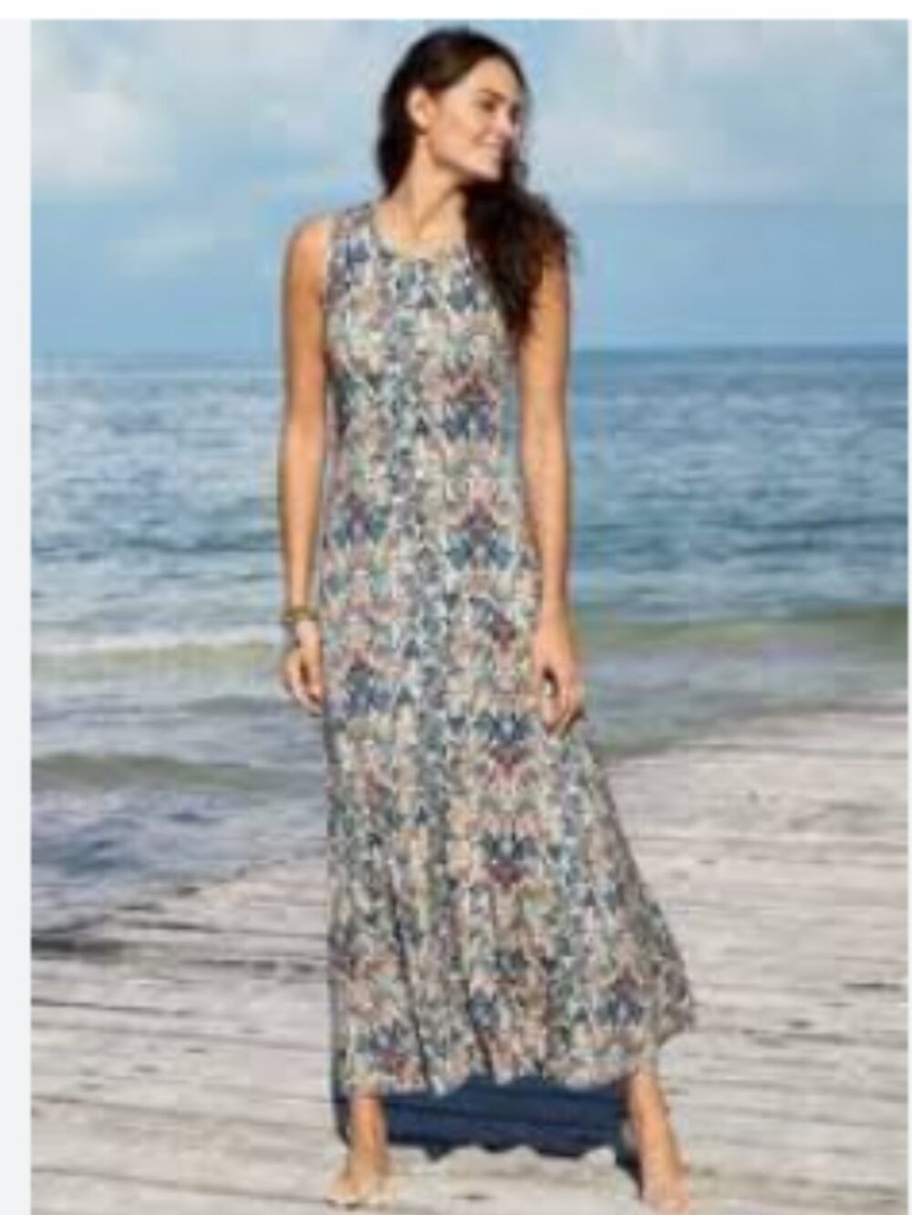 Peruvian Connection Maxi Boho Floral A line Sleeveless Dress Medium